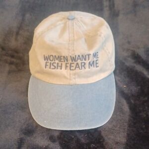 Go Fish Portland "Women Want Me Fish Fear Me" Hat - Tan/Blue